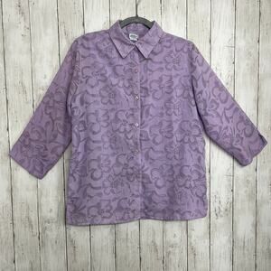 Adrian Delafield Lavender Textured Floral 2pc Set Coastal Grandma Chic Blouse